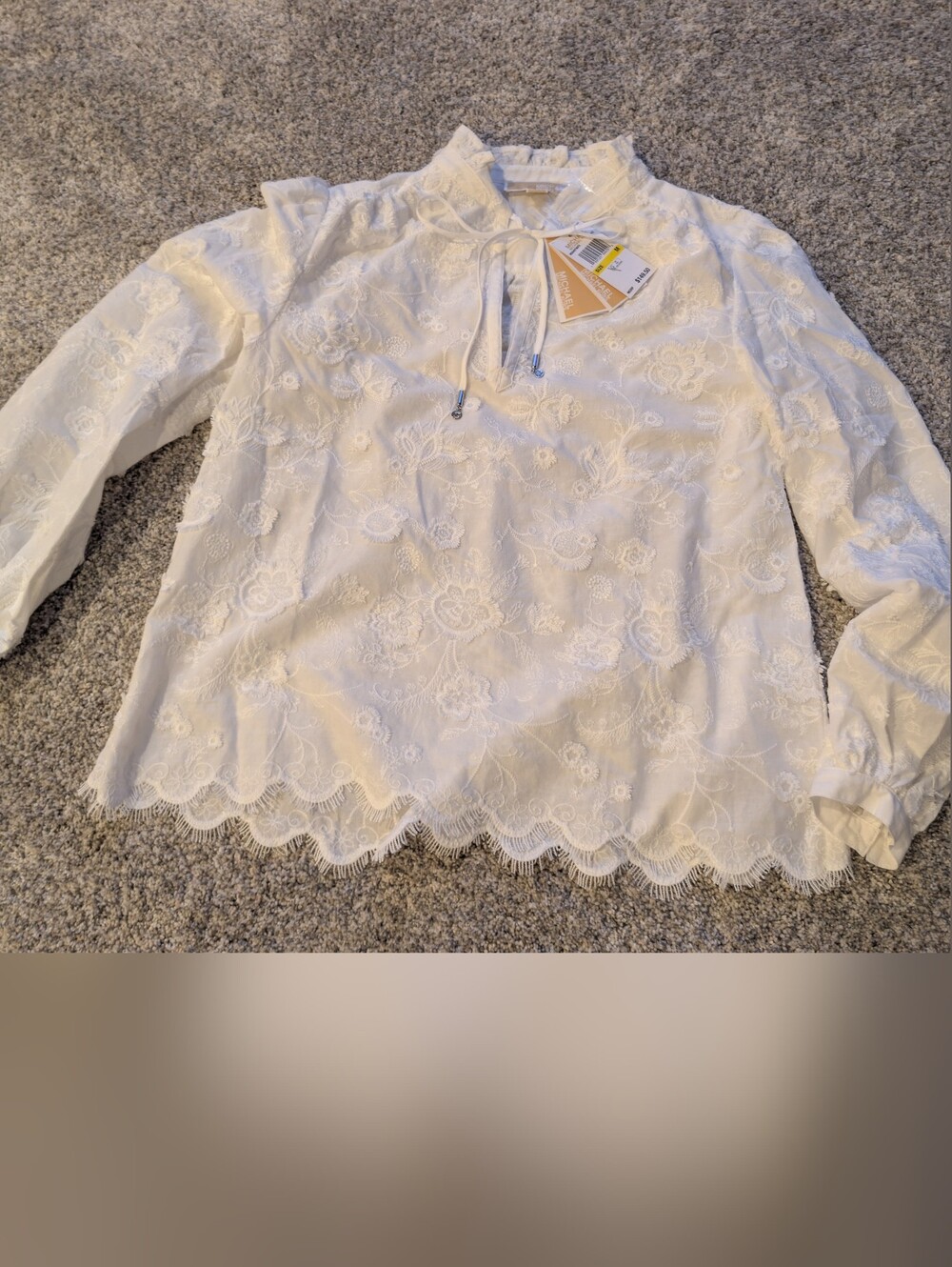 NWT Michael Kors Floral Embroidered Cotton Voile Blouse White M